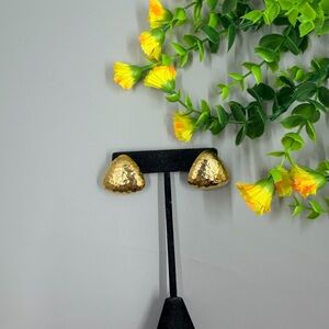 Vintage Gold Plated Hammered Triangle Stud Earrings